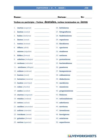 Particicos raiz -d, -t , -ieren