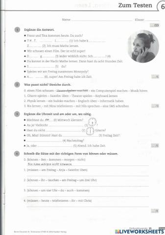 Lektion 6. Klassenarbeit