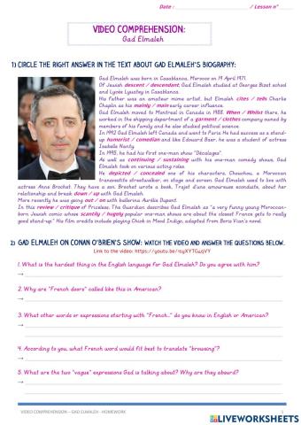 Vocabulary and Video Comprehension - Gad Elmaleh