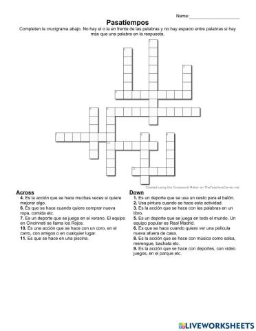 Pasatiempos crucigrama para hispanohablantes