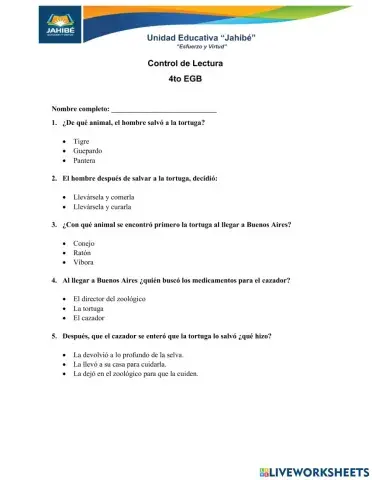4to EGB Control de lectura No. 1