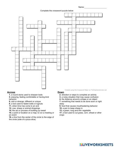Spelling word crossword puzzle