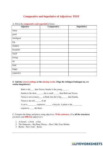 Comparative and Superlative Test I