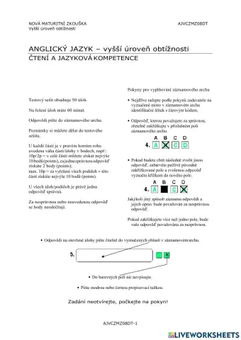 Maturita reading Czech Republic V level