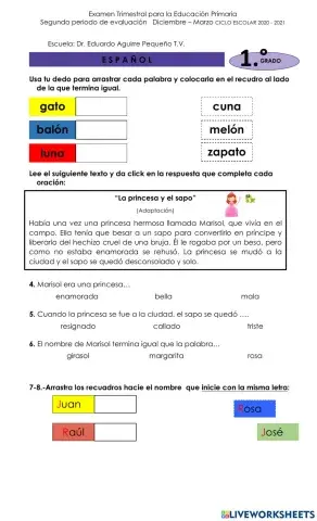 Examen espanol-primer grado