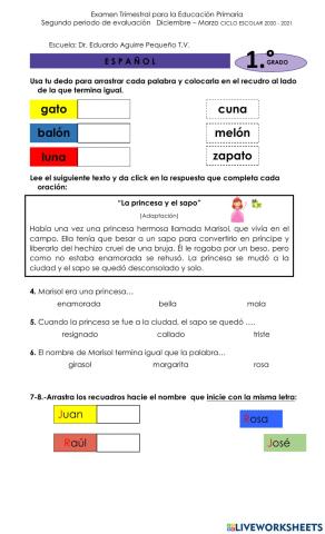Examen espanol-primer grado