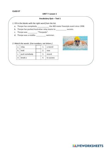 ST class - Unit 7 - Vocabulary Quiz - Text 1