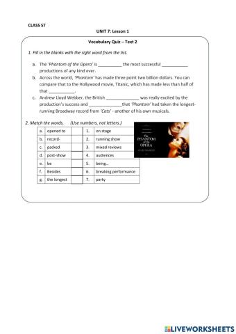 ST class - Unit 7 - Vocabulary Quiz - Text 2