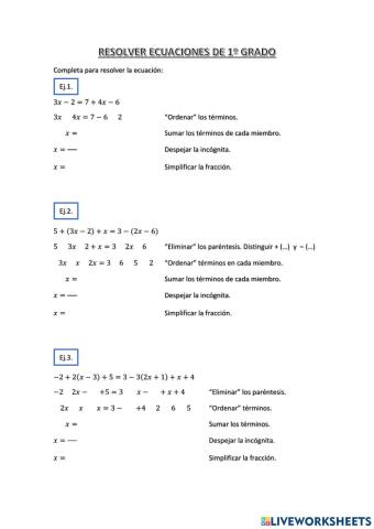 Ecuaciones elementales 1º grado