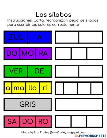 Spanish Colors Syllables Drag and Drop