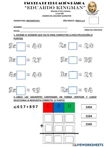 Examen de Matemáticas