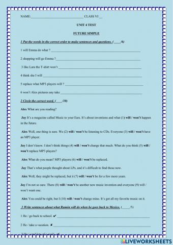 Team up 3 UNIT 4Grammar test