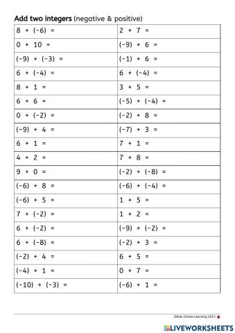 Adding two integers negative and positive