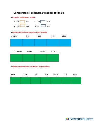 Compararea si ordonarea fractiilor zecimale