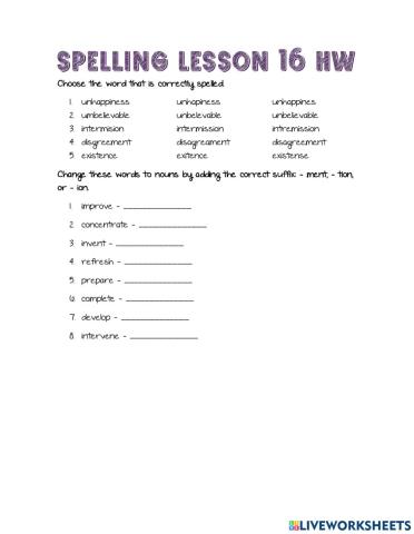 Spelling Lesson 16 Word Parts