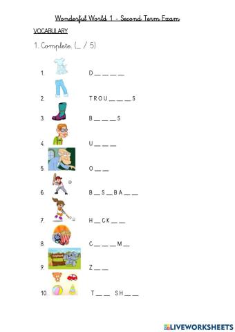 Wonderful World 1 - Second Term Exam 