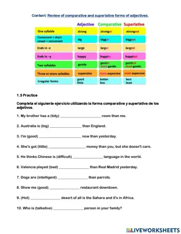Review of comparative and superlative adjectives 