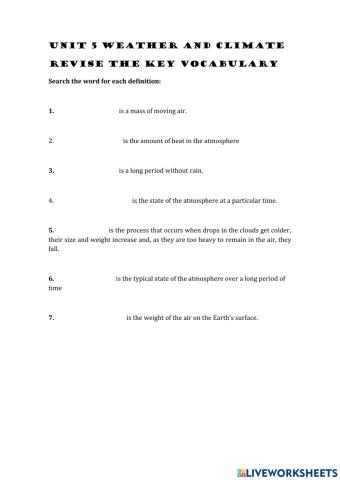 Revision key vocabulary unit 5