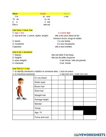 Description d-une personne avoir et être