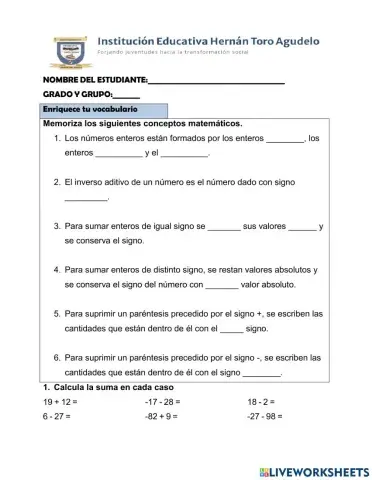 Ficha n°3: los números enteros