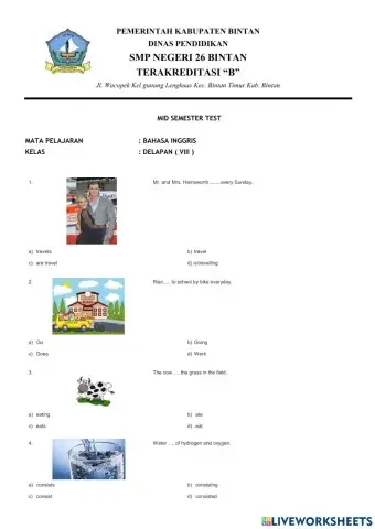 Mid semester test kls 8 genap