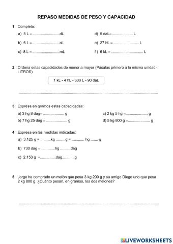 Medidas de peso y capacidad