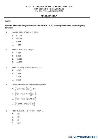 Latihan Sola Ujian Sekolah Matematika