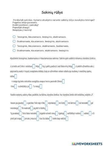 Sakinys ir jo rūšys.