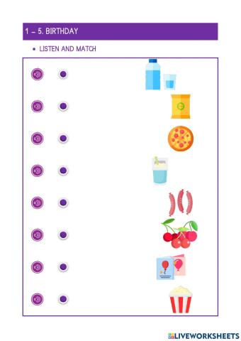 2-5. BIRTHDAY. LISTEN AND MATCH. DRAG AND DROP.