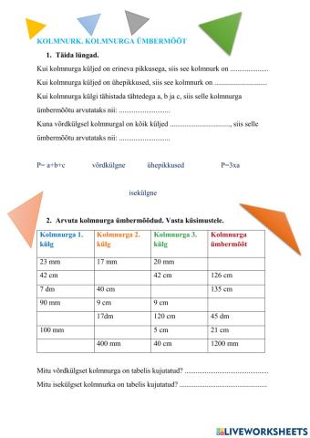 Kolmnurk. Kolmnurga ümbermõõt.