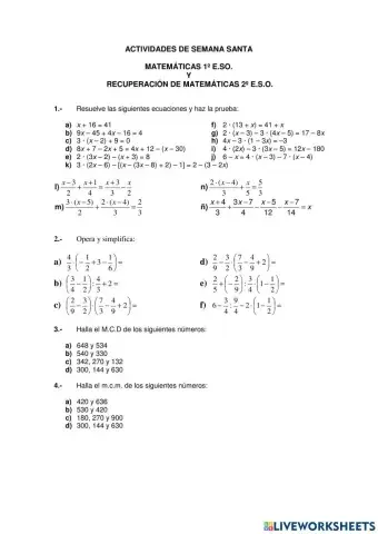 Repaso Matemáticas. 1º y 2º ESO