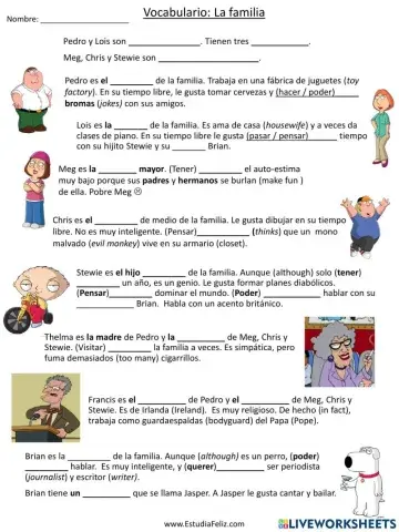 Spanish Family Vocabulary with Family Guy