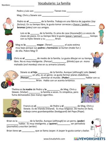 Spanish Family Vocabulary with Family Guy