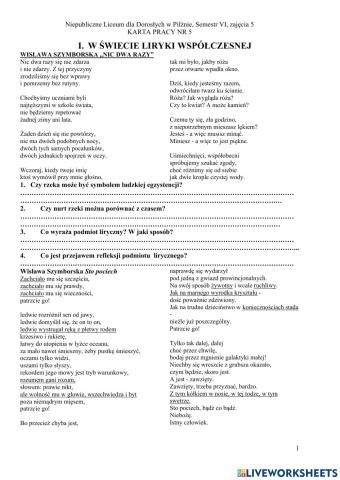 Liceum dla dorosłych w Pilźnie, semestr VI, zajęcia 5