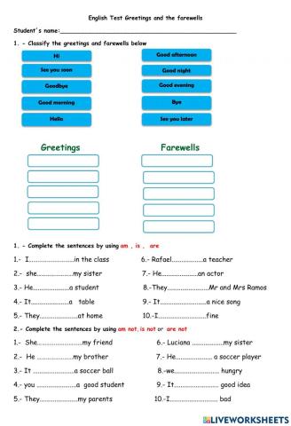 The greetings and farewells and the verb to be