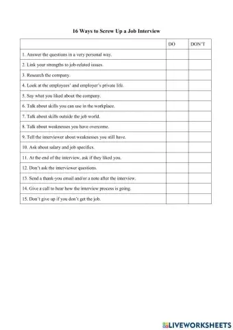 Do's and don't's of job interviews