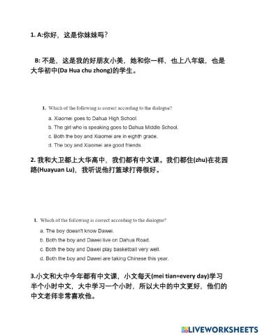 Chinese 3 reading and translation