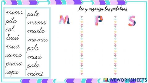Palabras m, p, s