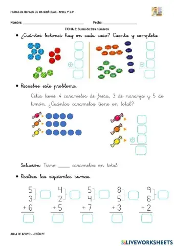 Ficha Matemáticas 3-1EP-Sumas de 3 números