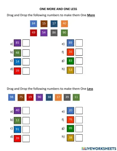Numbers - One More and One Less