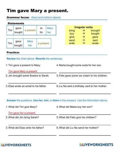 Direct and indirect objects