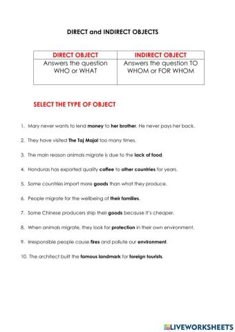 Direct or indirect objects
