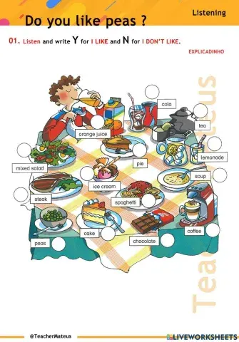 PRESENT SIMPLE - LISTENING - Do you like peas ? - FOODS - 4