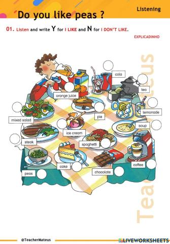 PRESENT SIMPLE - LISTENING - Do you like peas ? - FOODS - 4