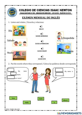 Examen Mensual de Inglés