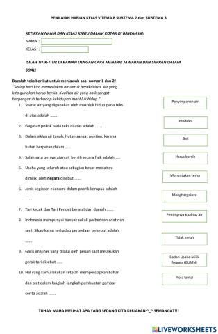 PH Kelas V Tema 8 Subtema 2 dan 3