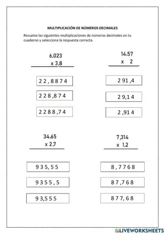 Multiplicación de números decimales
