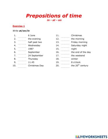 Prepositions of Time