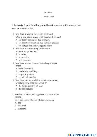 FCE Result Units 3-4 Test