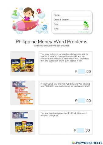 Philippine Money Word Problems (HuntersWoodsPH Math)